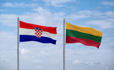 Lithuania and Croatia flags, country relationship concept
