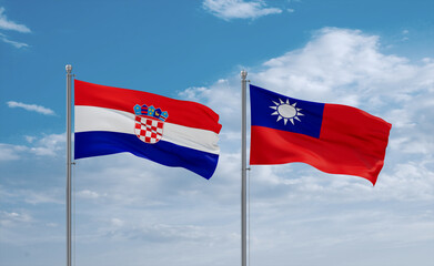 Taiwan and Croatia flags, country relationship concept