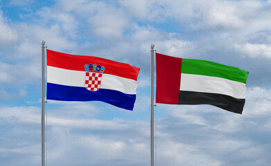 UAE and Croatia flags, country relationship concept