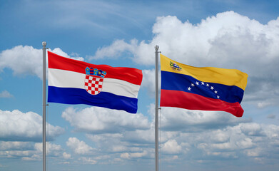 Venezuela and Croatia flags, country relationship concept