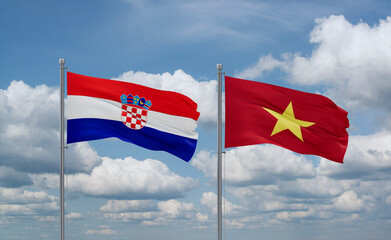 Vietnam and Croatia flags, country relationship concept