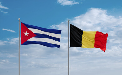Belgium and Cuba flags, country relationship concept