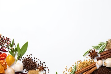 Spices and herbs on a white background. Food and cuisine ingredients, Herbs and spices selection on white background with copy space for text, AI Generated © Ifti Digital