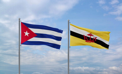 Brunei and Cuba flags, country relationship concepts