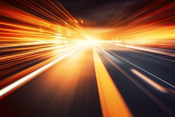 high speed motion on the highway at night,abstract background, High speed road with motion blur to create vision of fast speed transfer, AI Generated
