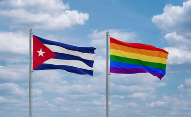 Gay Pride and Cuba flags, country relationship concept