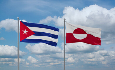 Greenland and Cuba flags, country relationship concept