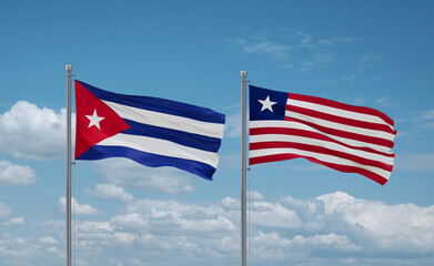 Liberia and Cuba flags, country relationship concept