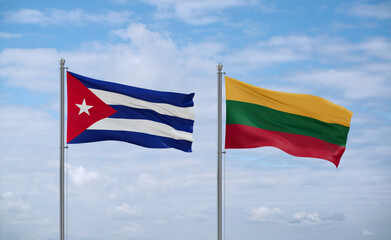 Lithuania and Cuba flags, country relationship concept
