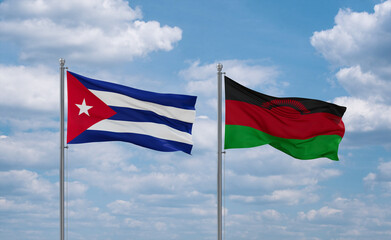 Malawi and Cuba flags, country relationship concept