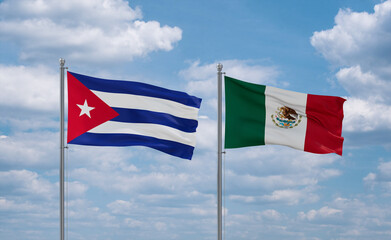 Mexico and Cuba flags, country relationship concept