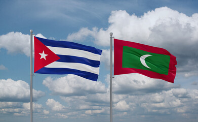 Maldives and Cuba flags, country relationship concept