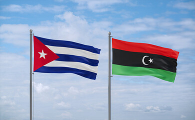 Libya and Cuba flags, country relationship concept