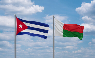 Madagascar and Cuba flags, country relationship concept