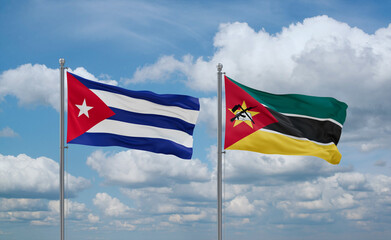 Mozambique and Cuba flags, country relationship concept
