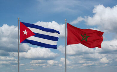 Morocco and Cuba flags, country relationship concept