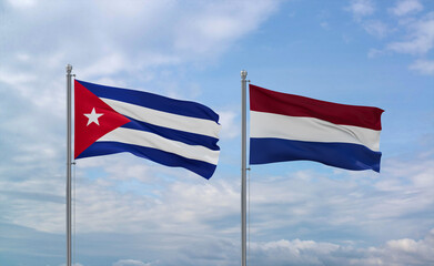 Netherlands and Cuba flags, country relationship concept