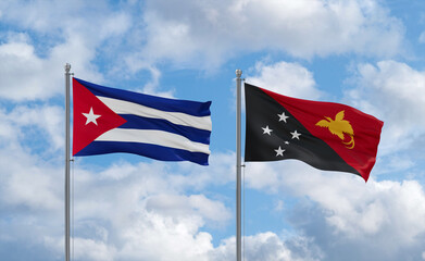 Papua New Guinea and Cuba flags, country relationship concept