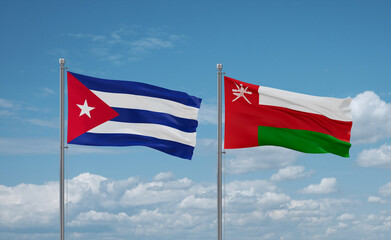 Oman and Cuba flags, country relationship concept