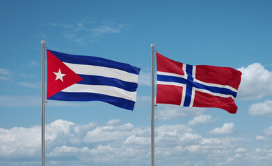 Norway and Cuba flags, country relationship concept