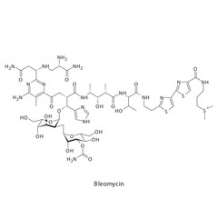 Bleomycin  flat skeletal molecular structure DNA Replication Inhibitor drug used in Hodgkin's lymphoma treatment. Vector illustration scientific diagram.