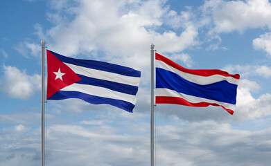 Thailand and Cuba flags, country relationship concept