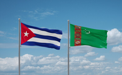 Turkmenistan and Cuba flags, country relationship concept