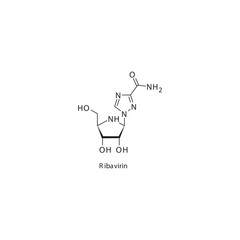 Ribavirin flat skeletal molecular structure RNA polymerase inhibitor antiviral drug used in Hepatitis C treatment. Vector illustration scientific diagram.