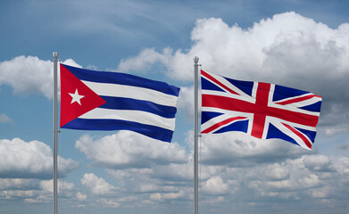 United Kingdom and Cuba flags, country relationship concept