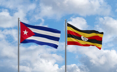 Uganda and Cuba flags, country relationship concept
