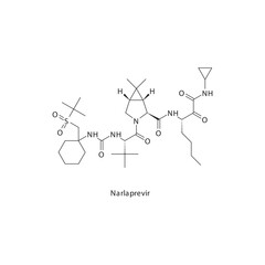 Narlaprevir  flat skeletal molecular structure Protease inhibitor antivral, NS3 4A drug used in Hepatitis C treatment. Vector illustration scientific diagram.