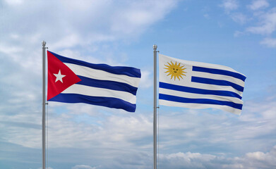 Uruguay and Cuba flags, country relationship concept