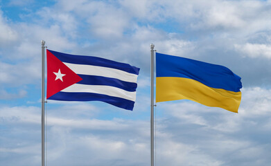 Ukraine and Cuba flags, country relationship concept