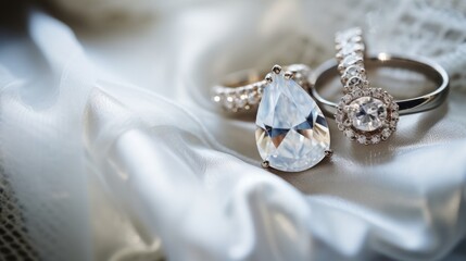 A macro shot of a bride's jewelry and accessories