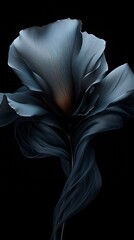 Black satin flower with silk elegant petals on a black background