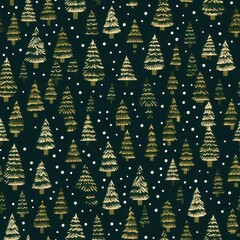 Festive seamless pattern, Christmas trees on a dark background. pattern for fabric or wrapping paper