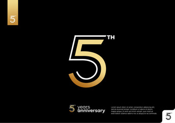 Golden 5th anniversary celebration logotype on black background