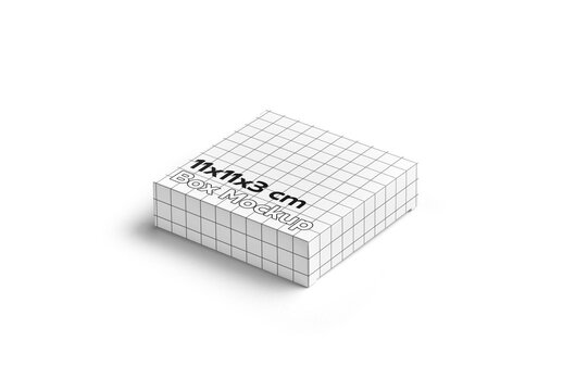 Mockup of customizable square color design box 11 x 11x 3 cm