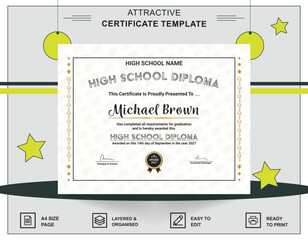 Certificate of High School Diploma 2024 - obrazy, fototapety, plakaty