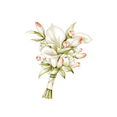 bouquet of white flowers watercolor illustration