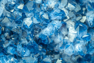 Blue Crystal Mineral Stone. Gems. Mineral crystals in the natural environment. Texture of precious...