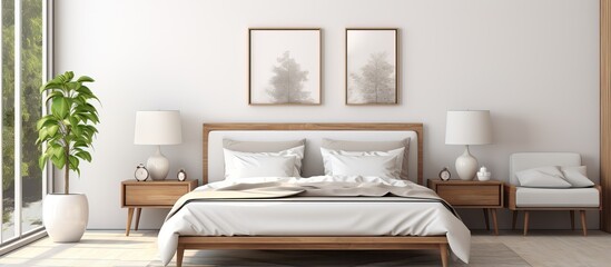 Scandinavian interior design with white modern bedroom illustration