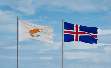 Iceland and Cyprus flags, country relationship concept