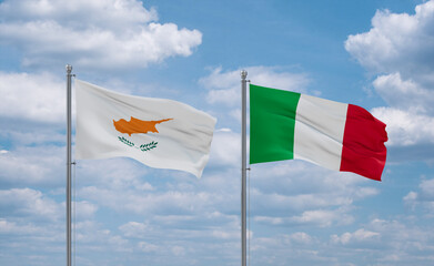 Italy and Cyprus flags, country relationship concept