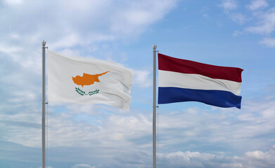 Netherlands and Cyprus flags, country relationship concept