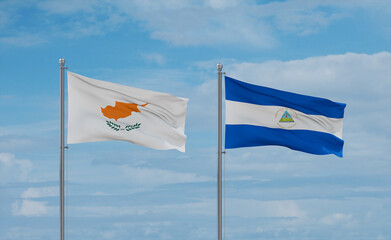 Nicaragua and Cyprus flags, country relationship concept