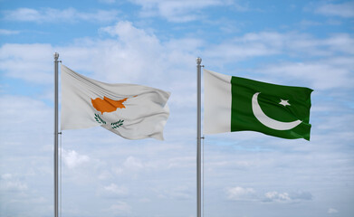 Pakistan and Cyprus flags, country relationship concept