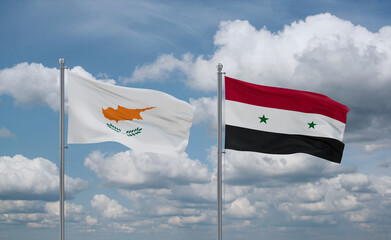Syrian and Cyprus flags, country relationship concept