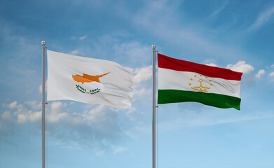 Tajikistan and Cyprus flags, country relationship concept