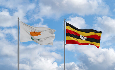 Uganda and Cyprus flags, country relationship concept
